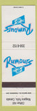 Matchbook Cover - Rumours Night Club Cafe Niagara Falls ON Clifton Hill