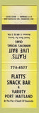 Matchbook Cover - Flatts' Snack Bar Variety Port Maitland ON yellow