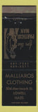 Matchbook Cover - Millaros Clothing Lowell MA