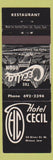 Matchbook Cover - Hotel Cecil Moose Jaw SK Cecilia Room