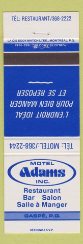 Matchbook Cover - Motel Adams Restaurant Gaspe QC