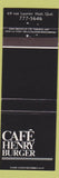 Matchbook Cover - Cafe Henry Burger Hull QC