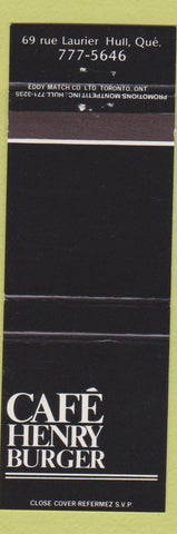 Matchbook Cover - Cafe Henry Burger Hull QC