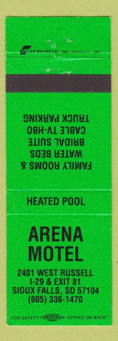 Matchbook Cover - Arena Motel Sioux Falls SD
