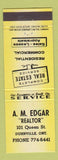 Matchbook Cover - AM Edgar Real Estate Dunnville ON yellow
