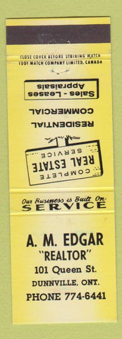 Matchbook Cover - AM Edgar Real Estate Dunnville ON yellow