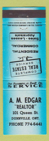 Matchbook Cover - AM Edgar Real Estate Dunnville ON blue