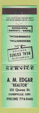 Matchbook Cover - AM Edgar Real Estate Dunnville ON green