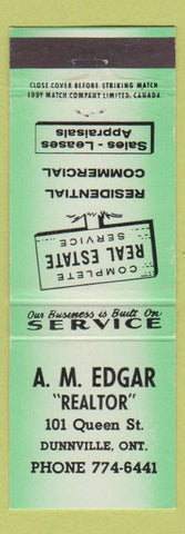 Matchbook Cover - AM Edgar Real Estate Dunnville ON green