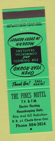 Matchbook Cover - Pines Motel Chalk River ON green