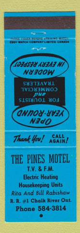 Matchbook Cover - Pines Motel Chalk River ON blue