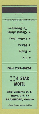 Matchbook Cover - 4 Star Motel Brantford ON green