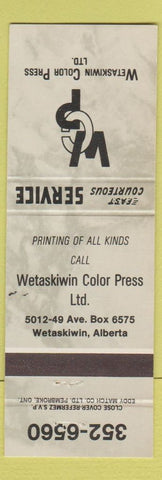 Matchbook Cover - Wetaskiwin Color Press AB grey