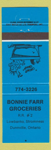 Matchbook Cover - Bonnie Farr Grocery Dunnville ON blue