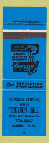 Matchbook Cover - Hutson's Catering Theydon Hall Dunnville ON blue