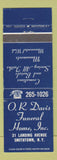Matchbook Cover - OR Kavis Funeral Home Smithtown NY