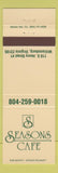 Matchbook Cover - Seasons Cafe Williamsburg VA