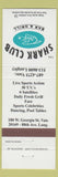Matchbook Cover - Shark Club Bar Grill billiards Vancouver Langley BC