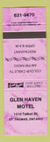 Matchbook Cover - Glen Haven Motel ST Thomas ON purple