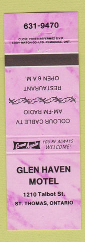 Matchbook Cover - Glen Haven Motel ST Thomas ON purple