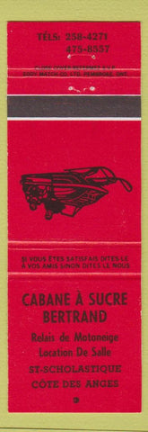 Matchbook Cover - Cabane A Sucre Bertrand Cote Des Anges QC snowmobile orange