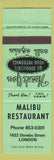 Matchbook Cover - Malibu Restaurant London ON green