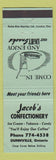 Matchbook Cover - Jacob's Confectionery Dunnville ON green FRONT STRIKE
