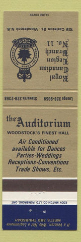 Matchbook Cover - Auditorium Royal Canadian Legion Woodstock NB