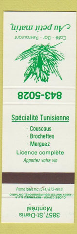 Matchbook Cover - Au Petit Matin Montreal QC