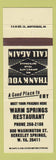 Matchbook Cover - Warm Springs Restaurant Berkeley Springs WV
