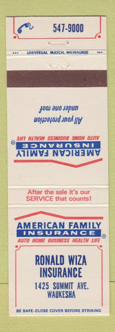 Matchbook Cover - American Family Insurance Ronald Wiza Waukesha WI