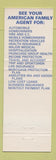 Matchbook Cover - American Family Insurance Ronald Wiza Waukesha WI
