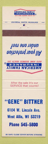 Matchbook Cover - American Family Insurance Gene Bittner West Allis WI