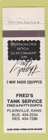 Matchbook Cover - Fred's Tank Service Plainville KS