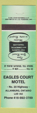 Matchbook Cover - Eagles Court Motel Allanburg ON green