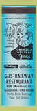 Matchbook Cover - Gus Railway Restaurant Kingston ON blue