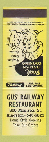 Matchbook Cover - Gus Railway Restaurant Kingston ON yellow