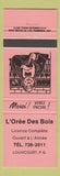 Matchbook Cover - L Oree Des Bois Louvicourt QC neon orange