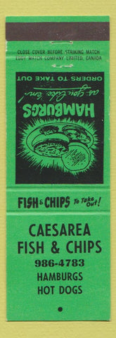 Matchbook Cover - Caesarea Fish Chips ON green