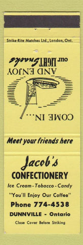 Matchbook Cover - Jacob's Confectionery Dunnville ON yellow