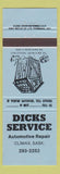 Matchbook Cover - Dicks Service Climax SK blue