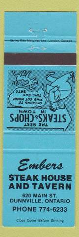 Matchbook Cover - Embers Steak House Tavern Dunnville ON blue