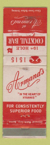Matchbook Cover - Armand's Restaurant Hyannis MA WEAR