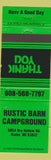 Matchbook Cover - Rustic Barn Campground Kieler WI
