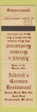 Matchbook Cover - Aldrich's German Restaurant Frankenmuth MI