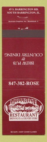 Matchbook Cover - Millrose Restaurant Brewery beer South Barrington IL