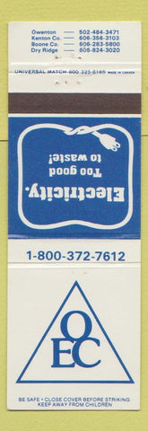 Matchbook Cover - Electricity Owenton Kenton County Boone Dry Ridge