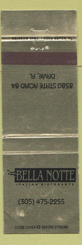 Matchbook Cover - Bella Nottee Italian Restaurant Davie FL