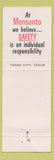 Matchbook Cover - Monsanto Safety Texas City TX WEAR
