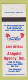 Matchbook Cover - Ahlquist Agency Insurance Nevada IA Lincoln Highway Days